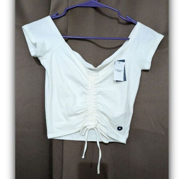 Hollister Tops - Hollister Women's White Ruched Tie Front Cap Sleeve Crop Top M Y2K Babydoll NWT